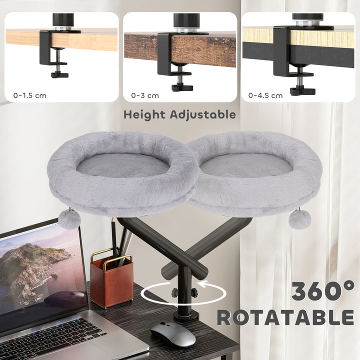 PawHut 360° Rotatable Adjustable Cat Desk Bed for Home Office Window Naps