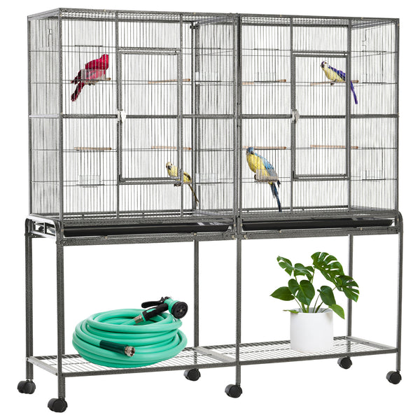 PawHut 64-inch Extra Large Rolling Bird Cage, Detachable Stand, Storage Shelf