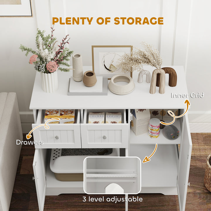 PawHut White Litter Box Enclosure: Drawer Storage, Anti-Tip Kit, Side Table