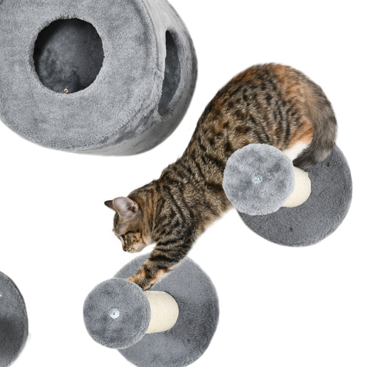 PawHut Grey Wall-Mounted Cat Perch & Scratching Post Set